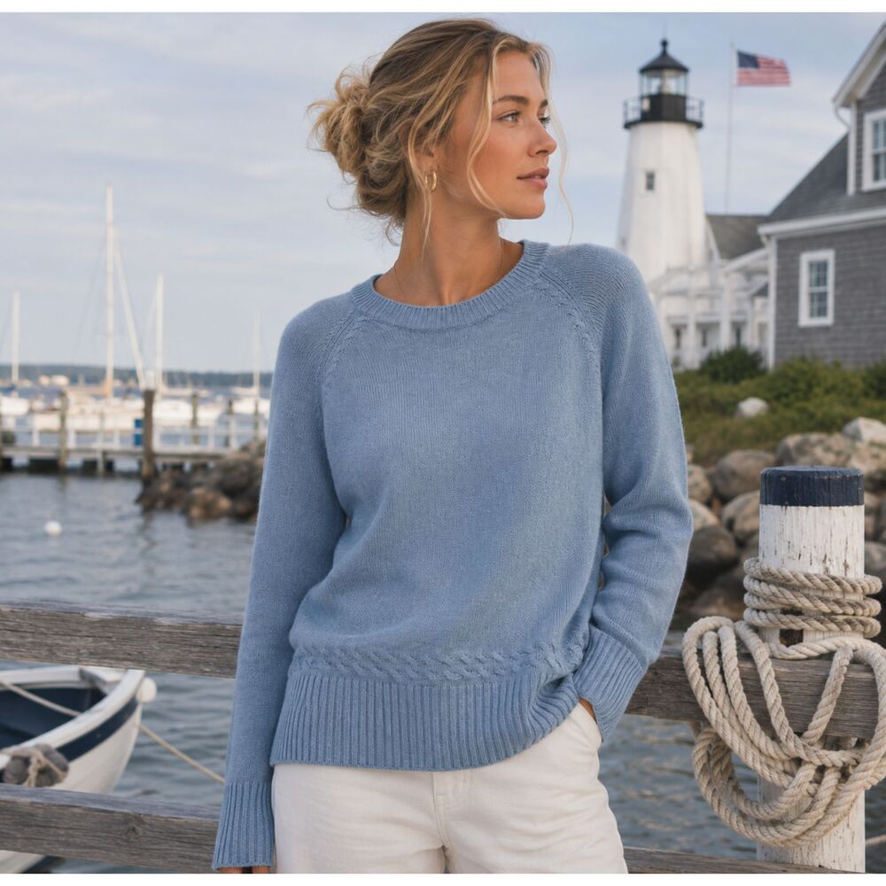Lilly Pulitzer Sweater Womens Large Light Blue Cotton Crewneck Knit Pullover